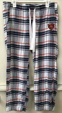 NFL Chicago Bears Pajama Lounge Pants Plaid Flannel Orange Blue Womens Size L Cover