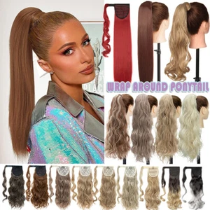 14"-32" Long Thick Clip In As Human Hair Extension Pony Tail Wrap On Ponytail US - Picture 1 of 88