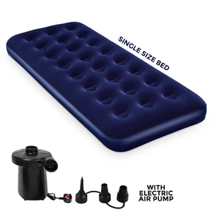 Single Flocked Inflatable Airbed Waterproof Inflatable Mattress Blow Up Air Bed - Picture 1 of 6