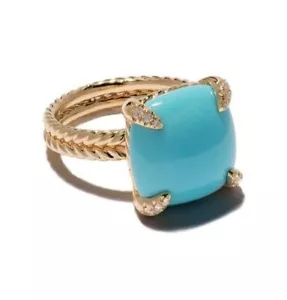 2Ct Cushion Cut Simulated Turquoise Women's Wedding Ring 14K Yellow Gold Plated - Picture 1 of 10