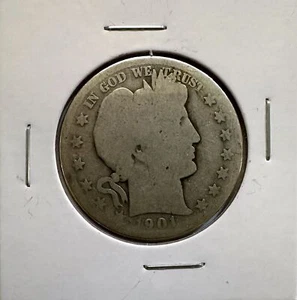Medio dólar de Estados Unidos O Barber 1901 - 90 % plata "basura" - moneda real #01A32 - Imagen 1 de 2
