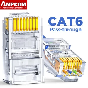 10-100 Stück AMPCOM RJ45 Durchgangsstecker CAT6 CAT5e vergoldet 8P8C Crimp - Bild 1 von 24