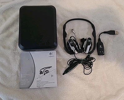 Logitech Premium Notebook Wired Headset w/Mic/hard case,tested,needs new EarPads - Image 1 of 4