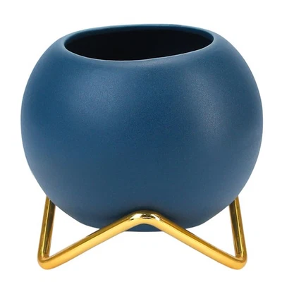 "Maceta de cerámica para plantas de 4"" - Maceta interior con soporte de metal dorado para él... Foto 1 de 4