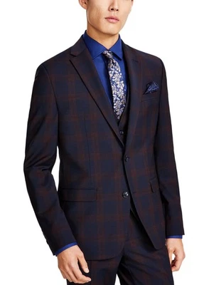 Bar III Hombres Calce Ajustado Mezcla de Lana A Cuadros Traje Chaqueta 42 Regular Borgoña/Azul Marino Nuevo con Etiquetas Foto 1 de 4