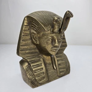 King Tutankhamun Brass Statue, Egyptian Pharaoh, Antique Tut Brass Bust Heavy - Bild 1 von 15