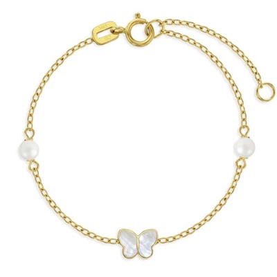 14k Gold 5.5" Mother of Pearl Butterfly Baby / Toddler / Kids Bracelet - Image 1 of 2