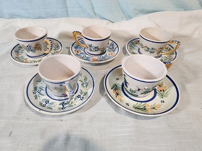 Henriot Quimper, Cup & Saucer, Set of 5, Breton Man/Woman, VERY NICE! - Image 1 of 4