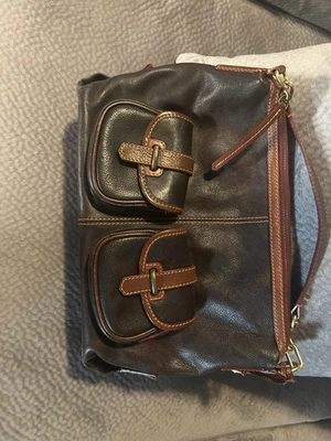 Bolso de Mano Dooney Bourke Vintage Todo Clima Cuero Marrón Tostado Rojo Foto 1 de 4