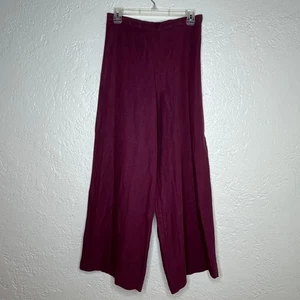 Pantalones para mujer Bryn Walker recortados de pierna ancha de lino rosa borgoña pequeños - Imagen 1 de 8