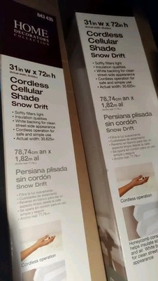 Lot Of 2, Home Decor Collection Cordless Cellular Shade 31"x72"Snow Drift White  - Image 1 of 4