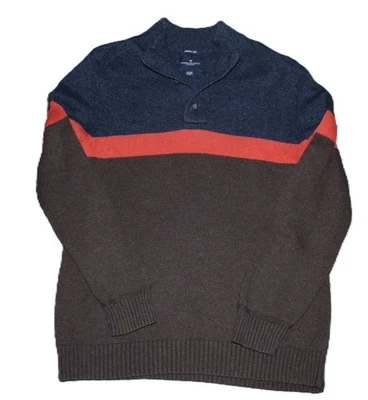 Suéter para hombre American Eagle XL azul marrón naranja suave tejido botón Foto 1 de 4