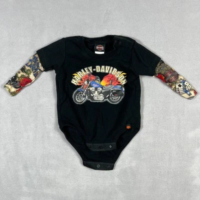 Harley-Davidson Baby Bodysuit 3-6M Tattoo Sleeve Black Motorcycle Shirt Biker - Image 1 of 4