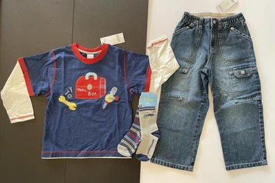 Gymboree Mr. nuevo con etiquetas Fix It Talla 5 5T Azul Caja de Herramientas Camiseta Carga Jeans Remolque Camión Calcetines Foto 1 de 2