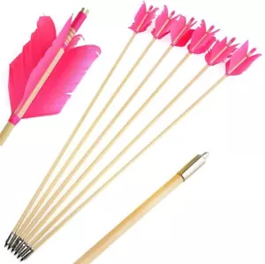 32" Archery Flu-Flu Arrow 8.5mm Traditional Wooden 4 Turkey Feather Longbow Hunt - Picture 1 of 26