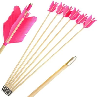 32" Archery Flu-Flu Arrow 8.5mm Traditional Wooden 4 Turkey Feather Longbow Hunt - Image 1 of 4