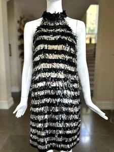 Michael Kors Collection Sensational Silver and Black Sequin Fringe Mini Dress - Picture 1 of 9