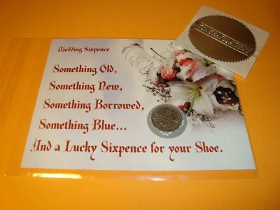 UK British LUCKY WEDDING SIXPENCE BRIDE Keepsake Coin, Presentation Post Card