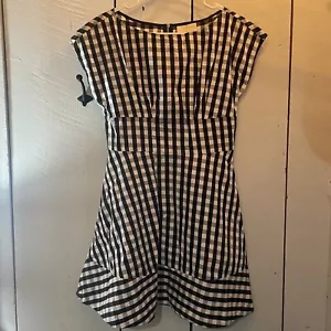 Kate Spade Gingham Black White Fiorella Dress Women’s 6 Mini Check Short Sleeve - Picture 1 of 10
