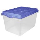 72 Qt Clear Storage Bin Container with Blue HI-RISE Lid
