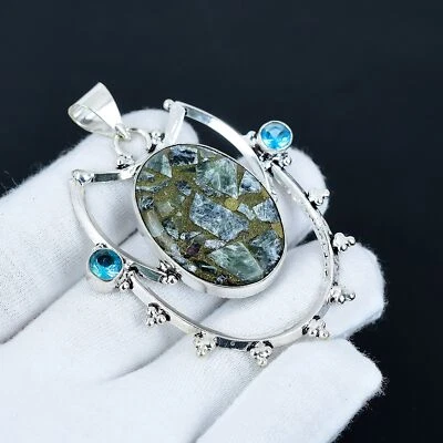 Colgante de plata de ley 925 hecho a mano con piedras preciosas de cobre de 2,48" Foto 1 de 3