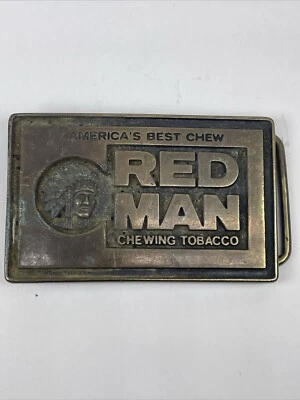 Red Man Chewing Tobacco BTS Solid Brass Vintage Belt Buckle Americans Best - Imagem 1 de 4