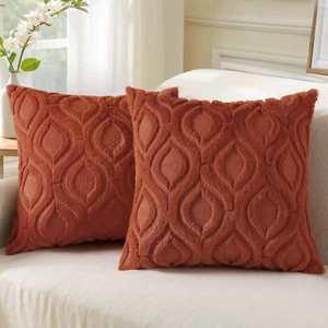 Throw Pillow Covers 20x20 Inch Set of 2, Soft Plush Faux Wool Rust Couch Pillow - Picture 1 of 7