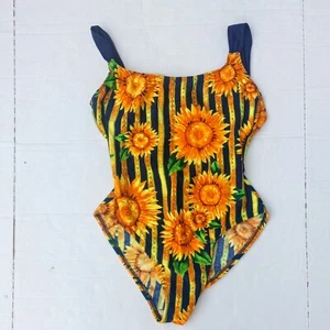 Vintage Sessa Sunflower One Piece Swim Suit-Size 8-Shelf Bra-Made In USA-90s - Picture 1 of 9