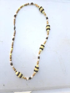 Collar De Colección Disfraz Moda 26" Tono Dorado Blanco Negro Ojo de Tigre Cuentas - Imagen 1 de 4