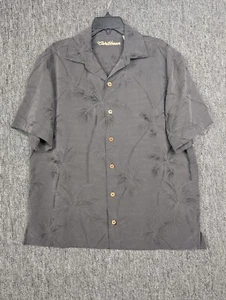 Caribbean Hawaiian Shirt Men Large Gray Palm Tree Woven Design Button - Picture 1 of 18