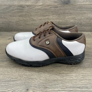 FootJoy Junior Saddle Golf Cleats Shoes Men's Size 6 US White Brown 45041 - Picture 1 of 16