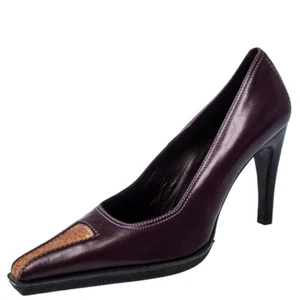 Casadei Purple And Brown Leather Pointed Toe Pumps Size 37.5 - Picture 1 of 8