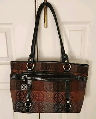 GIANI BERNINI Multicolor Satchel Handbag Black Faux Leather Rolled Handles Vtg - Image 1 of 4