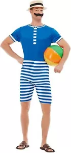 Smiffys 50726L 20s Bathing Suit Costume, Men, Blue White - Picture 1 of 3