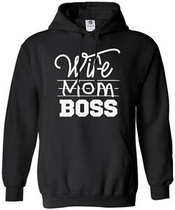 Threadrock Women's Wife Mom Boss Hoodie Sweatshirt Funny Mother Gift