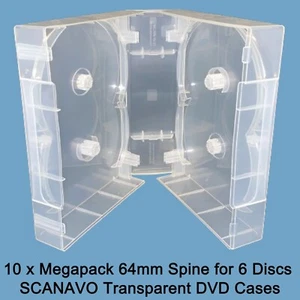 10 x 6 Way Clear Megapack DVD 64mm [6 Discs] New Empty Replacement SCANAVO Case - Picture 1 of 12