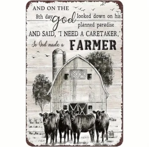 Tin Farmhouse Cow “God Made A Farmer” Sign - Bild 1 von 5