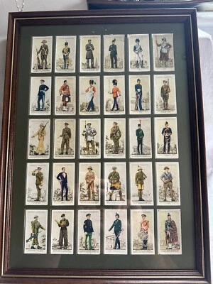 PLAYERS: Military Uniform Brit Empire O/Seas 1938 35 Cigarette Cards Framed - Image 1 of 4