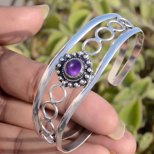 VALENTINO Bracciale Braccialetto Gioielli Argento Sterling 925 Viola Ametista Fatto a Mano