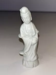 Vintage Glazed Ceramic White Standing Guanyin Figurine 4" Small, Made in Japan - Picture 1 of 6