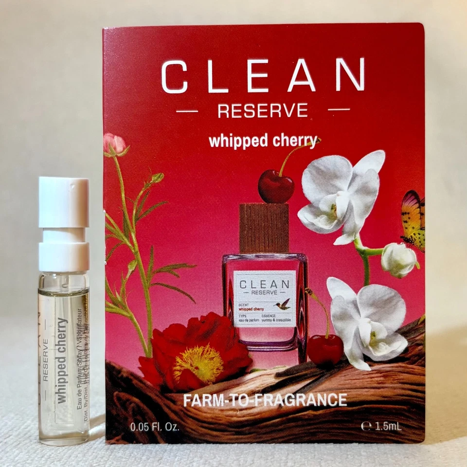 Clean Reserve Whipped Cherry Eau de Parfum amostra spray 0,05 oz, 1,5 ml novo no cartão - Imagem 1 de 1