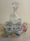 Vtg Frosted Glass Decanter & Glasses Boat Coach Toile VERRERIE D'ARQUES FRANCE