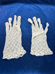 Vintage handgefertigte beige Spitze Häkel Handschuhe Gr. 6 - Bild 1 von 6