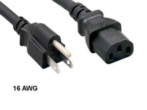 10PCS 15' Black Standard Power Cord NEMA 5-15P to IEC-60320-C13 16AWG 13A/125V - Picture 1 of 1