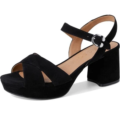 Novas Sandálias Femininas Aerosoles Cosmos Preto Camurça Salto Sapatos Tamanho 7.5M - Imagem 1 de 4