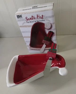 Juego de 2 sombreros de cerámica de Papá Noel de Boston Warehouse Bowl Dip & Spreader de colección Foto 1 de 4