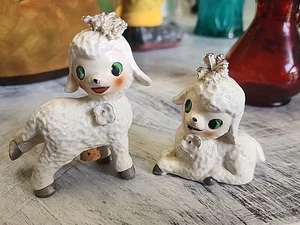 Vintage weiße seltene anthropomorphe grüne Augen Lamm Figuren aus Japan  - Bild 1 von 7