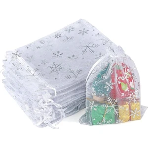 Organzasäckchen Weihnachten 50 Stück 13x18cm Schneeflocke Geschenkbeutel Kord... - Bild 1 von 9