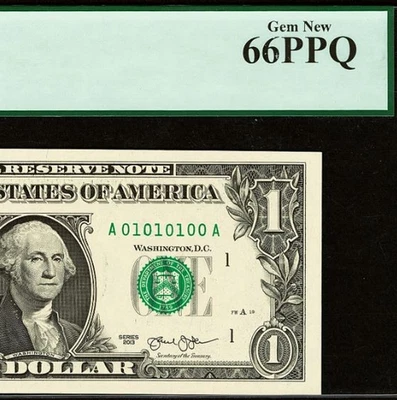 2013 $1 Federa Reserve Note PCGS 66PPQ - Fancy Binary Serial Number 01010100 - Image 1 of 3
