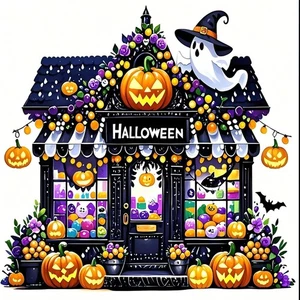 Kürbis Geist Haus Diamond Art Kits für Erwachsene, 5D Halloween Diamond Painting Ki - Bild 1 von 7